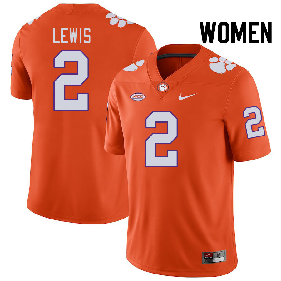 Women #2 Shelton Lewis Clemson Tigers College Football Jerseys Stitched-Orange